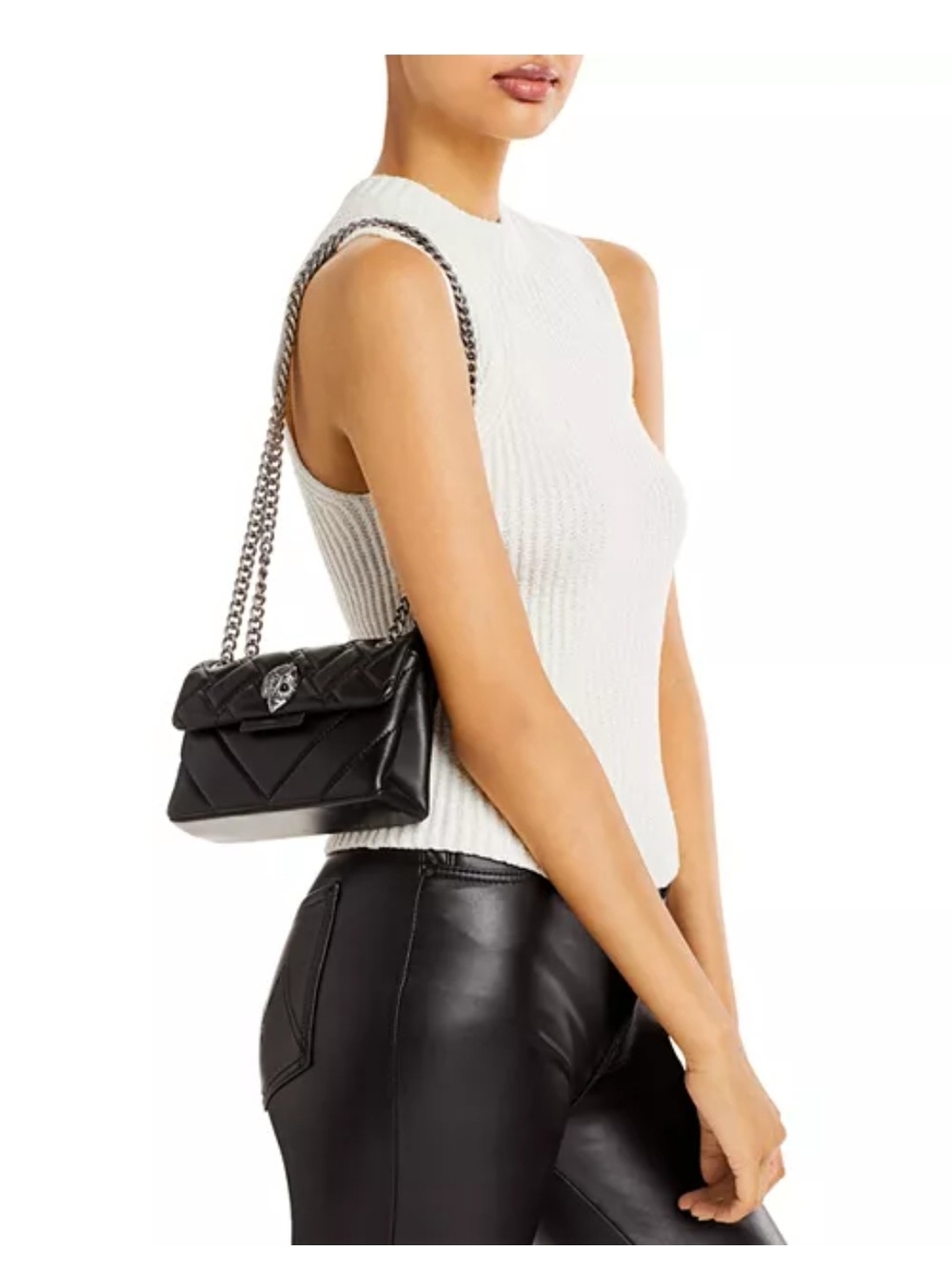 Kurt Geiger Mini KensingtonBlack Quilted Crossbody with Silver Chain - Picture 2 of 11